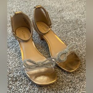Dream Pairs Gold Dress Sandals with Crystal Bow Accent